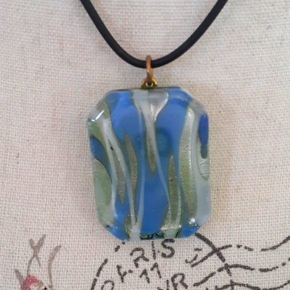 Vintage Jewelry - + Vintage fused art glass pendant necklace